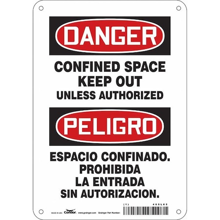 Safety Sign, 10 in Height, 7 in Width, Aluminum, Horizontal Rectangle, English, Spanish, 465L65 MPN:465L65