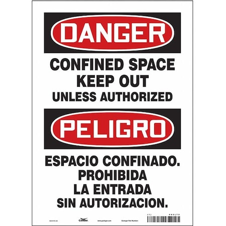 Safety Sign, 14 in Height, 10 in Width, Vinyl, Vertical Rectangle, English, Spanish, 465L72 MPN:465L72