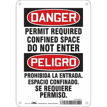 Safety Sign, 10 in Height, 7 in Width, Aluminum, Horizontal Rectangle, English, Spanish, 465M90 MPN:465M90