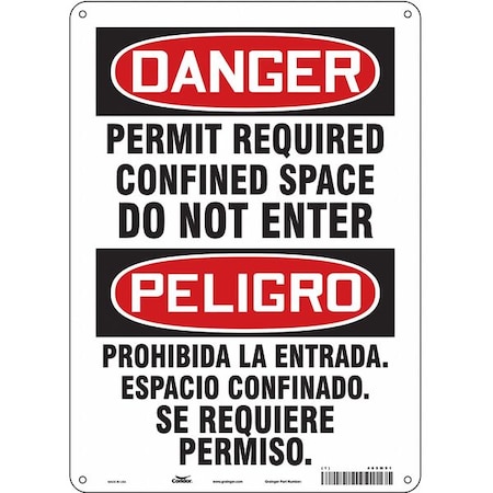 Safety Sign, 14 in Height, 10 in Width, Aluminum, Vertical Rectangle, English, Spanish, 465M91 MPN:465M91