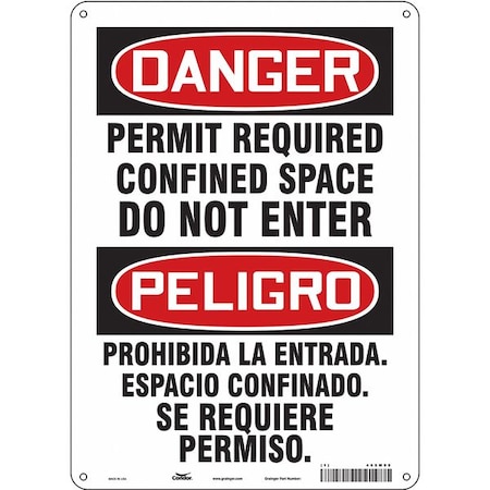 Safety Sign, 14 in Height, 10 in Width, Polyethylene, Vertical Rectangle, English, Spanish, 465M95 MPN:465M95