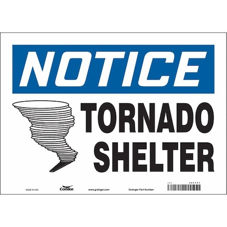 Notice Tornado Shelter, 14 in W x 10 in H, Horizontal Rectangle, Vinyl, 465T57 MPN:465T57