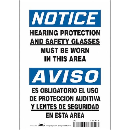 Safety Sign, 10 in Height, 7 in Width, Vinyl, Horizontal Rectangle, English, Spanish, 466F84 MPN:466F84