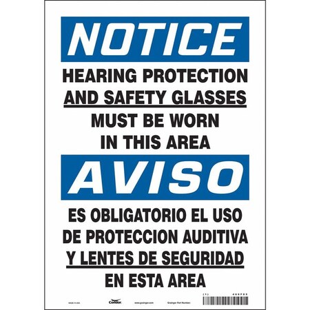 Safety Sign, 14 in Height, 10 in Width, Vinyl, Vertical Rectangle, English, Spanish, 466F85 MPN:466F85
