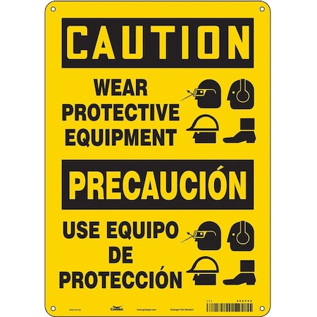 Safety Sign, 14 in Height, 10 in Width, Aluminum, Vertical Rectangle, English, Spanish, 466P55 MPN:466P55