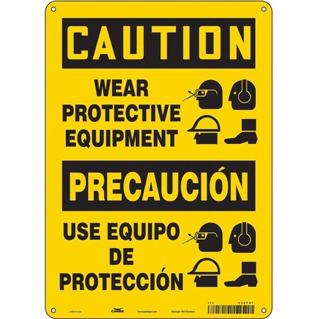 Safety Sign, 14 in Height, 10 in Width, Polyethylene, Vertical Rectangle, English, Spanish, 466P57 MPN:466P57
