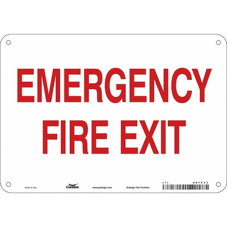 Safety Sign Emergency Exit, Aluminum, 10 in W, 7 in H, EMERGENCY FIRE EXIT, White MPN:467P23