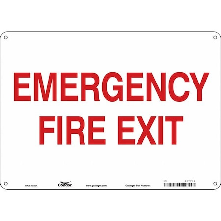 Safety Sign Emergency Exit, Polyethylene, 14 in W, 10 in H, EMERGENCY FIRE EXIT, White MPN:467P26