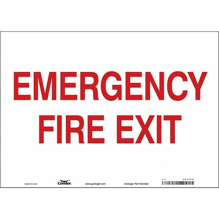 Safety Sign Emergency Exit, Vinyl, 14 in W, 10 in H, EMERGENCY FIRE EXIT, White MPN:467P28