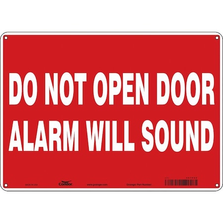 Safety Sign Emergency Exit, Glow Vinyl, 14 in W, 10 in H, DO NOT OPEN DOOR ALARM WILL SOUND MPN:467P60