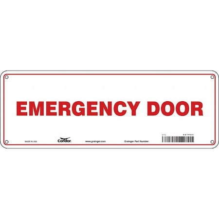 Safety Sign Emergency Exit, Polyethylene, 14 in W, 5 in H, EMERGENCY DOOR, White MPN:467P84