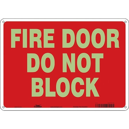 Safety Sign Emergency Exit, Polyethylene, 14 in W, 10 in H, FIRE DOOR DO NOT BLOCK, Red, White MPN:467T19
