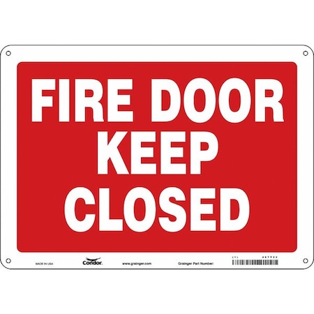 Safety Sign Emergency Exit, Aluminum, 14 in W, 10 in H, FIRE DOOR KEEP CLOSED, Red, White MPN:467T22
