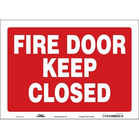 Safety Sign Emergency Exit, Vinyl, 14 in W, 10 in H, FIRE DOOR KEEP CLOSED, Red, White MPN:467T30