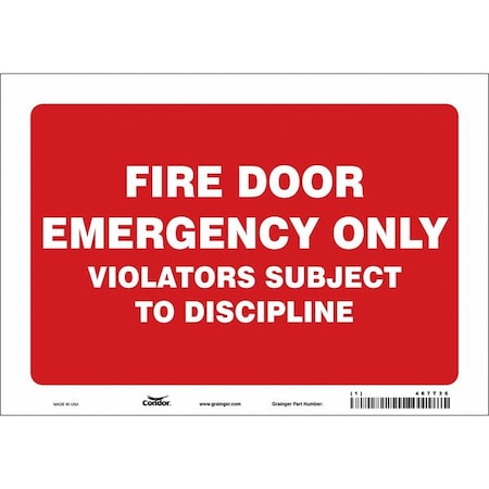 Safety Sign Emergency Exit, Vinyl, 10 in W, 7 in H, Red, White MPN:467T36