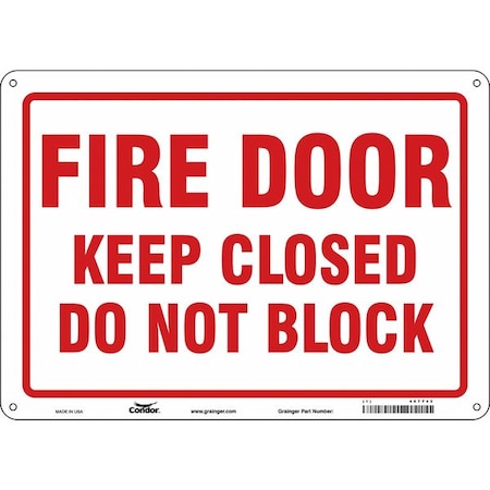 Safety Sign Emergency Exit, Fiberglass, 14 in W, 10 in H, FIRE DOOR KEEP CLOSED DO NOT BLOCK, White MPN:467T42