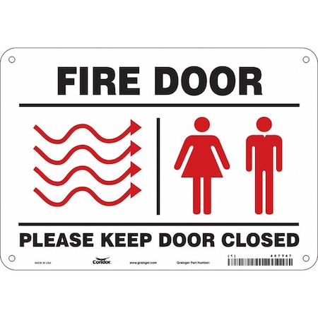 Safety Sign Emergency Exit, Aluminum, 10 in W, 7 in H, FIRE DOOR PLEASE KEEP DOOR CLOSED W/SYMBOL MPN:467T47