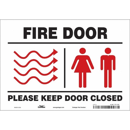 Safety Sign Emergency Exit, Vinyl, 10 in W, 7 in H, FIRE DOOR PLEASE KEEP DOOR CLOSED W/SYMBOL MPN:467T55