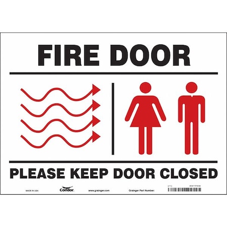 Safety Sign Emergency Exit, Vinyl, 14 in W, 10 in H, FIRE DOOR PLEASE KEEP DOOR CLOSED W/SYMBOL MPN:467T56