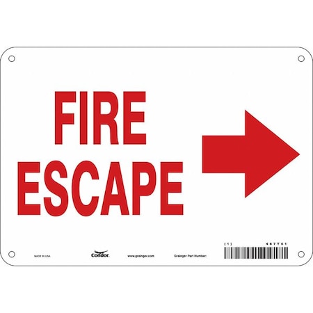 Safety Sign Emergency Exit, Aluminum, 10 in W, 7 in H, FIRE ESCAPE W/SYMBOL, White MPN:467T61