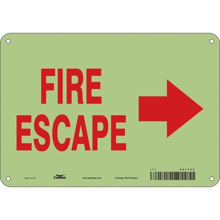 Safety Sign Emergency Exit, Polyethylene, 10 in W, 7 in H, FIRE ESCAPE W/SYMBOL, White MPN:467T65