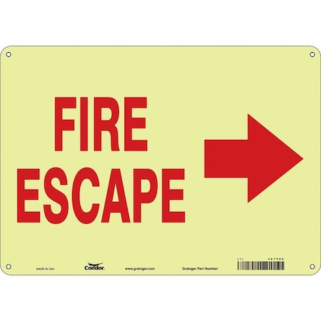 Safety Sign Emergency Exit, Polyethylene, 14 in W, 10 in H, FIRE ESCAPE W/SYMBOL, White MPN:467T66