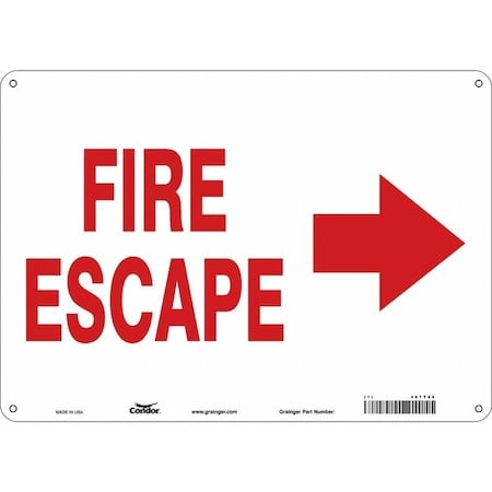 Safety Sign Emergency Exit, Polyethylene, 14 in W, 10 in H, FIRE ESCAPE W/SYMBOL, White MPN:467T68