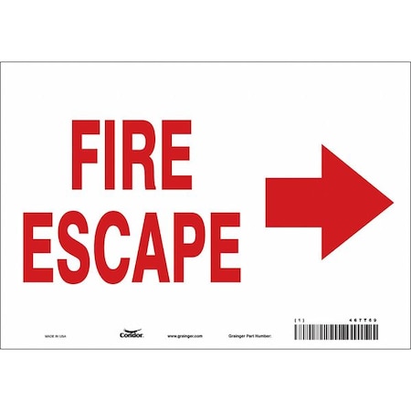 Safety Sign Emergency Exit, Vinyl, 10 in W, 7 in H, FIRE ESCAPE W/SYMBOL, White MPN:467T69
