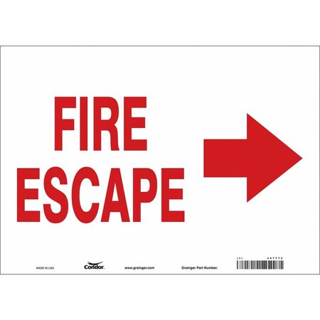 Safety Sign Emergency Exit, Vinyl, 14 in W, 10 in H, FIRE ESCAPE W/SYMBOL, White MPN:467T70