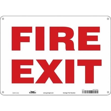 Safety Sign Emergency Exit, Aluminum, 14 in W, 10 in H, FIRE EXIT, White MPN:467T90