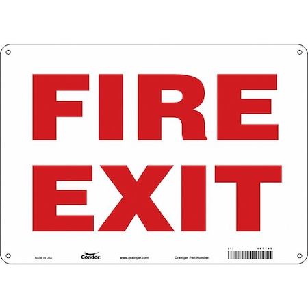 Safety Sign Emergency Exit, Polyethylene, 14 in W, 10 in H, FIRE EXIT, White MPN:467T95