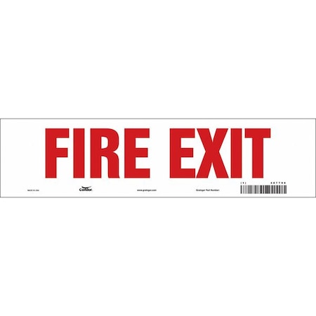 Safety Sign Emergency Exit, Vinyl, 14 in W, 3 1/2 in H, FIRE EXIT, White MPN:467T96