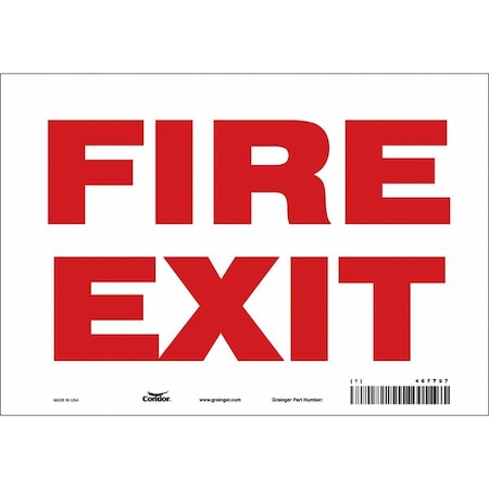 Safety Sign Emergency Exit, Vinyl, 10 in W, 7 in H, FIRE EXIT, White MPN:467T97