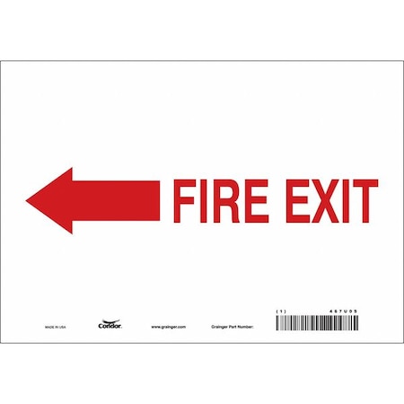 Safety Sign Emergency Exit, Vinyl, 10 in W, 7 in H, FIRE EXIT W/SYMBOL, White MPN:467U05