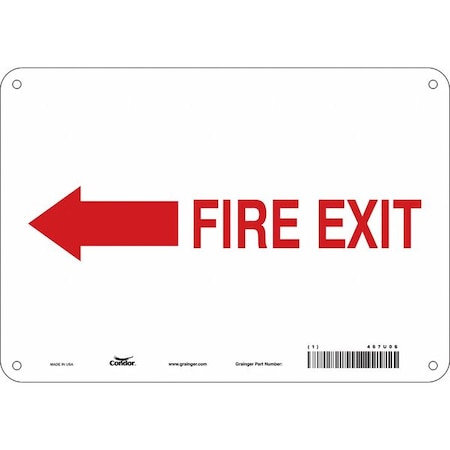 Safety Sign Emergency Exit, Aluminum, 10 in W, 7 in H, FIRE EXIT W/SYMBOL, White MPN:467U06