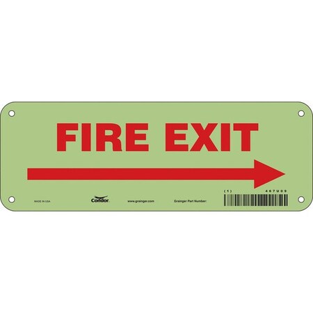 Safety Sign Emergency Exit, Polyethylene, 10 in W, 3 1/2 in H, FIRE EXIT W/SYMBOL, White MPN:467U09