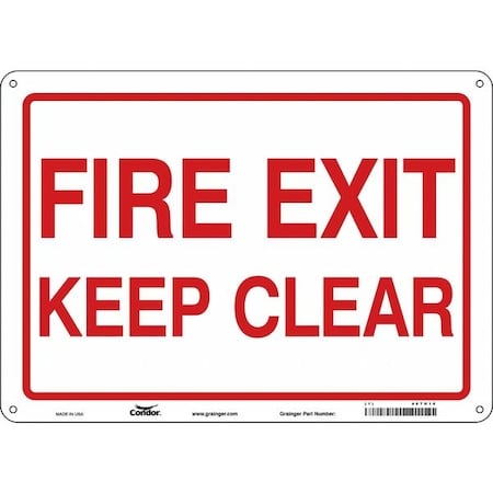Safety Sign Emergency Exit, Aluminum, 14 in W, 10 in H, FIRE EXIT KEEP CLEAR, White MPN:467U16