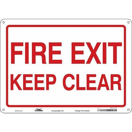Safety Sign Emergency Exit, Fiberglass, 14 in W, 10 in H, FIRE EXIT KEEP CLEAR, White MPN:467U18
