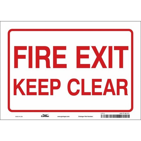 Safety Sign Emergency Exit, Vinyl, 10 in W, 7 in H, FIRE EXIT KEEP CLEAR, White MPN:467U21