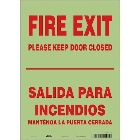 Safety Sign Emergency Exit, Glow Vinyl, 10 in W, 14 in H, Black, White MPN:467U30