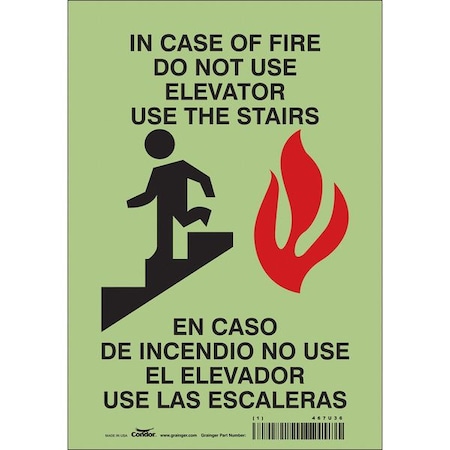 Safety Sign Emergency Exit, Glow Vinyl, 7 in W, 10 in H, White MPN:467U36