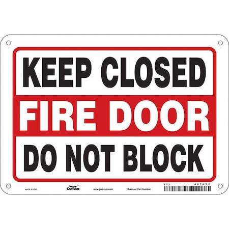 Safety Sign Emergency Exit, Aluminum, 10 in W, 7 in H, KEEP CLOSED FIRE DOOR DO NOT BLOCK MPN:467U72