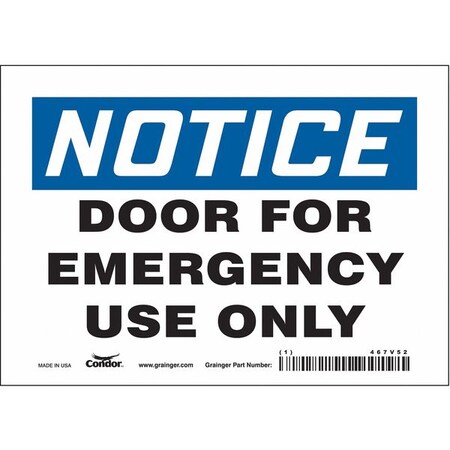 Safety Sign Emergency Exit, 5 in H, 7 in W, Vinyl, Horizontal Rectangle, English, 467V52 MPN:467V52