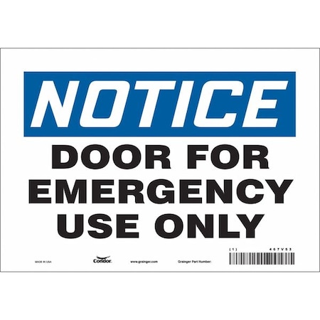 Safety Sign Emergency Exit, 7 in H, 10 in W, Vinyl, Vertical Rectangle, English, 467V53 MPN:467V53