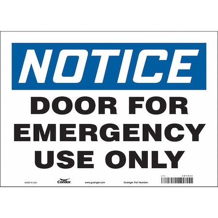 Safety Sign Emergency Exit, 10 in H, 14 in W, Vinyl, Horizontal Rectangle, English, 467V54 MPN:467V54