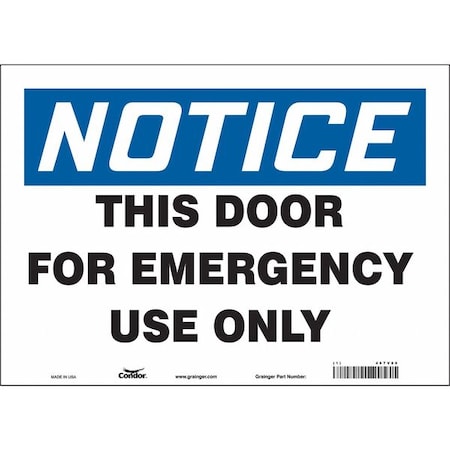 Safety Sign Emergency Exit, 10 in H, 14 in W, Vinyl, Horizontal Rectangle, English, 467V80 MPN:467V80