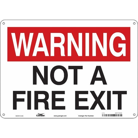 Safety Sign Emergency Exit, Polyethylene, 14 in W, 10 in H, WARNING NOT A FIRE EXIT, White MPN:467V84
