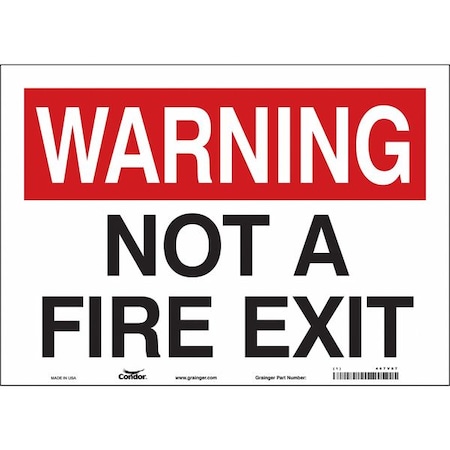 Safety Sign Emergency Exit, Vinyl, 14 in W, 10 in H, WARNING NOT A FIRE EXIT, White MPN:467V87