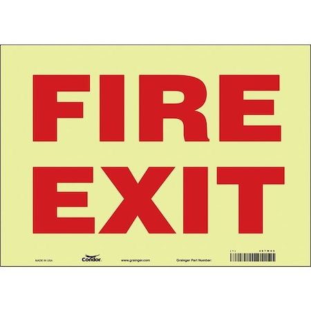 Safety Sign Emergency Exit, Glow Vinyl, 14 in W, 10 in H, FIRE EXIT, White MPN:467W09