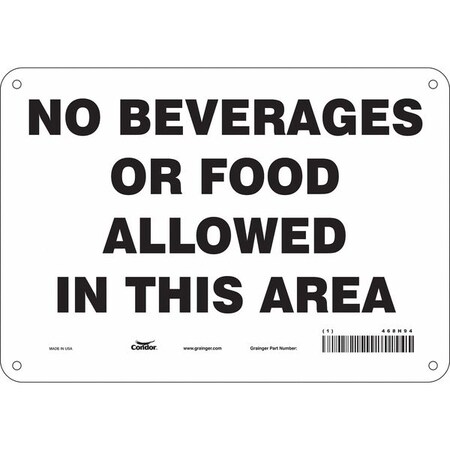 No Beverages Or Food Allowed In This Area, 10 in x 7 in, Vertical Rectangle, Polyethylene, 468H94 MPN:468H94